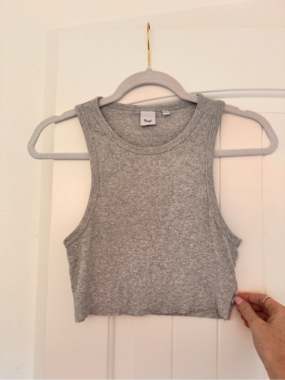 TNA Gray Ribbed Cropped Tank Top